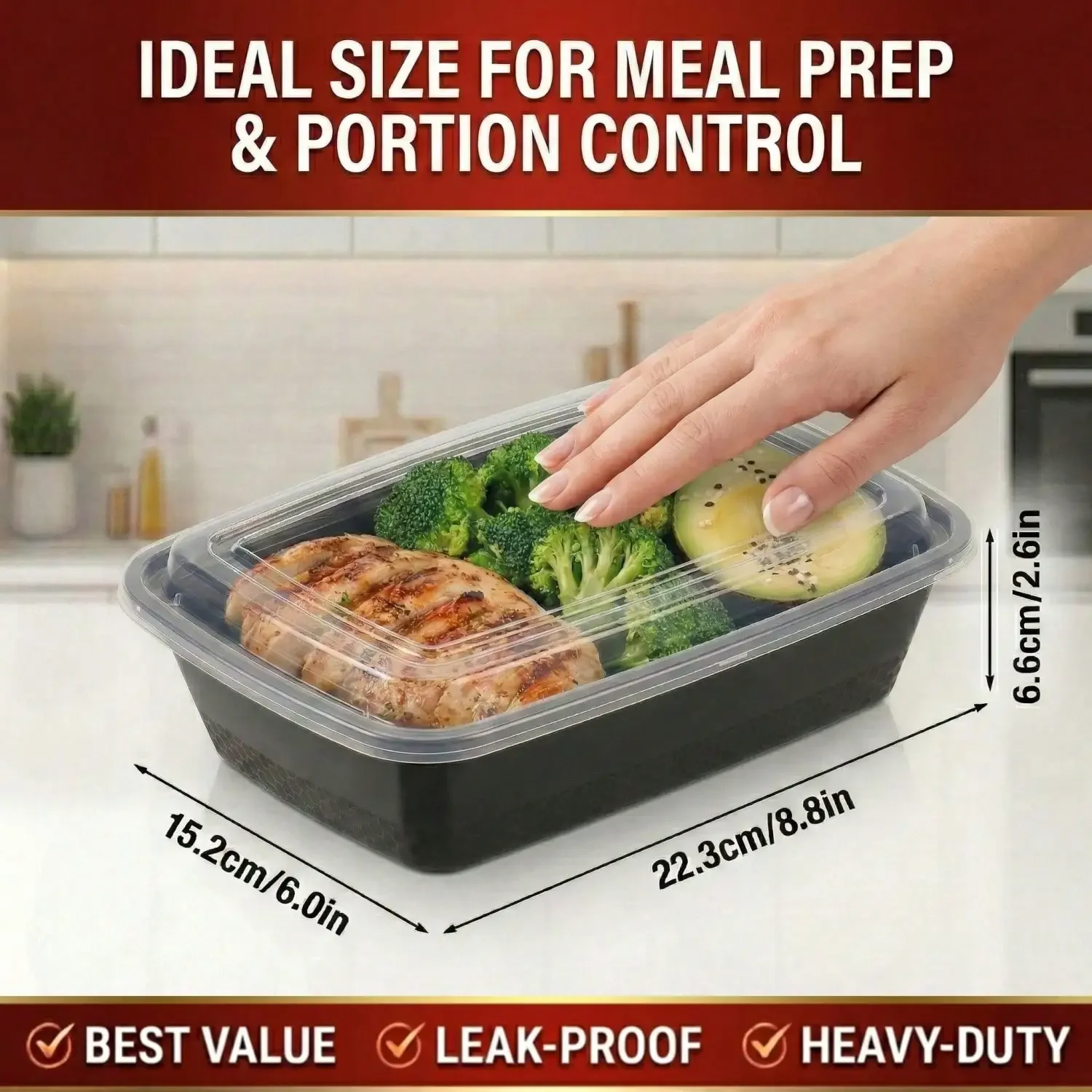 10/100pcs 38oz Black Rectangul - Meal Prep Kitchen ulasan dan harga
